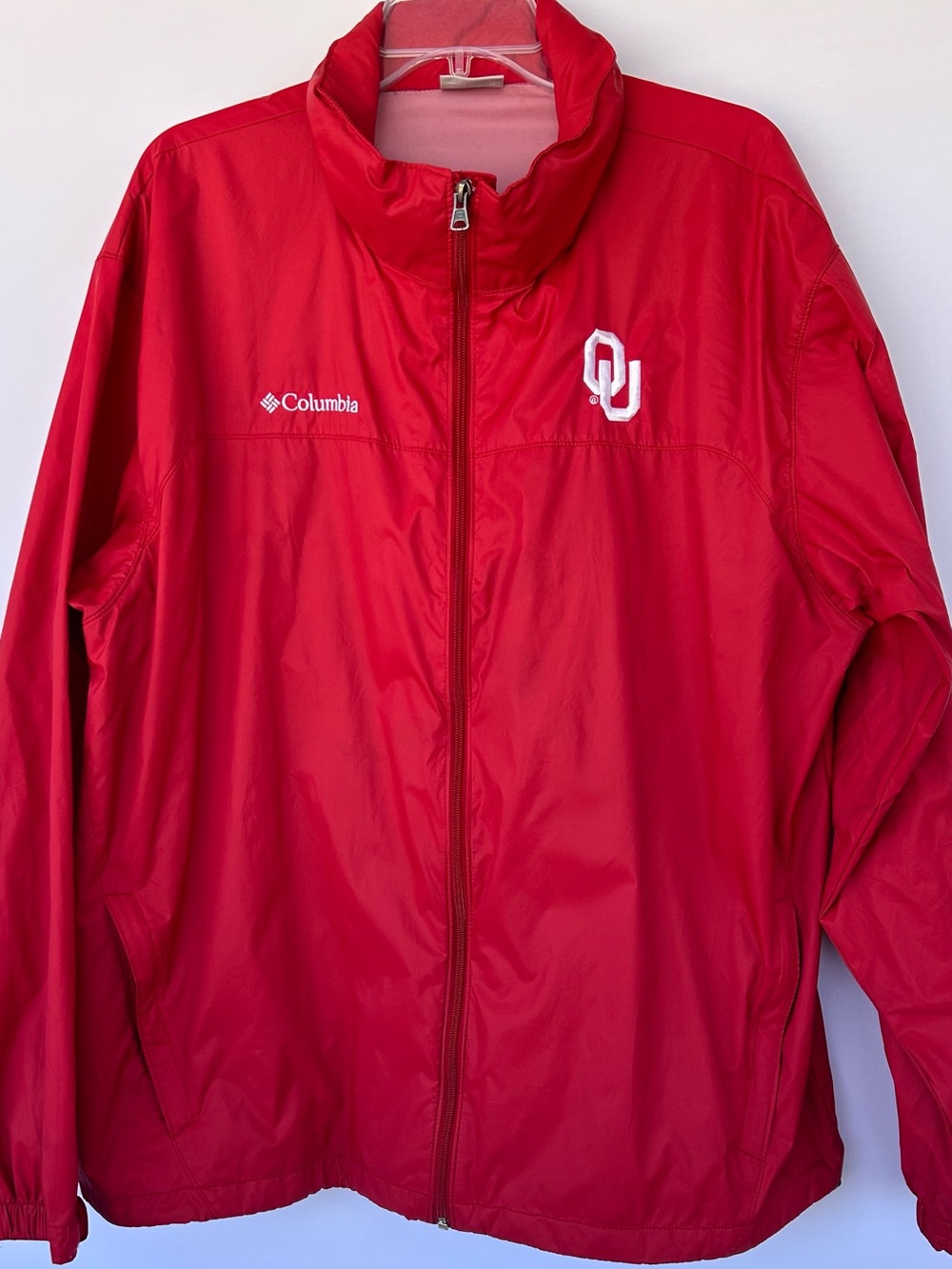 Columbia Sportswear Men’s OU Windbreaker Full Zip Hooded Crimson Red Size‎ XL